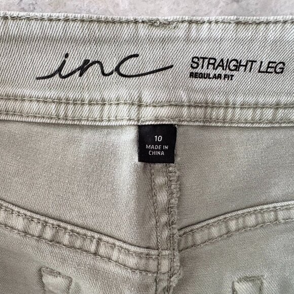 INC International Concepts Straight Leg Sage Green Distressed Jeans - SZ 10 - Picture 3 of 5